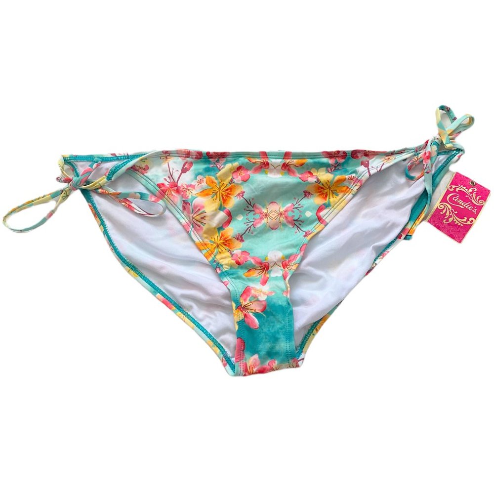 NEW Candies Womens Bikini Bottoms Swimsuit size XS Green Floral Full Coverage